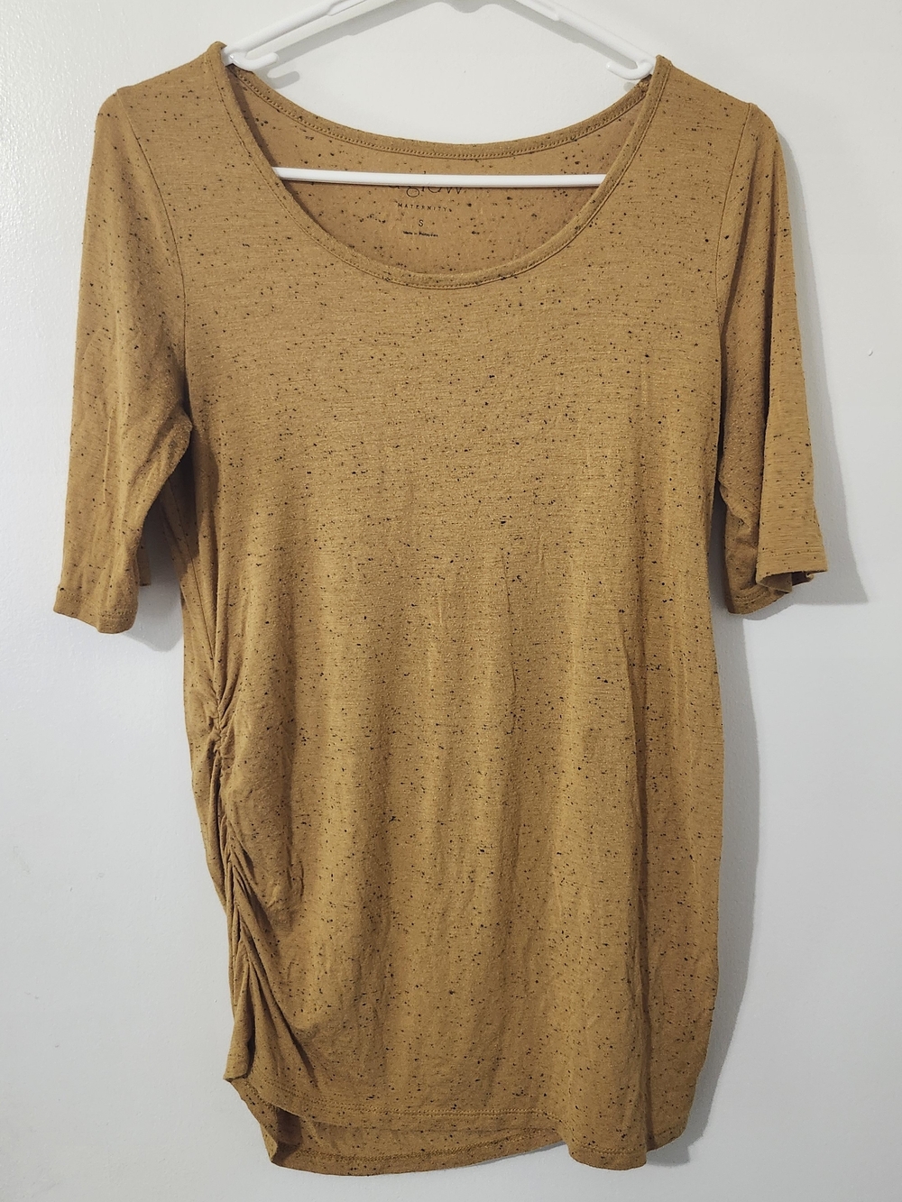 Mustard Speckled Short Sleeve Scoop Neck Top